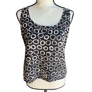 Ellen Tracy‎ Silk Tank Geometric Circle Pattern Black White Women Size 8 EUC